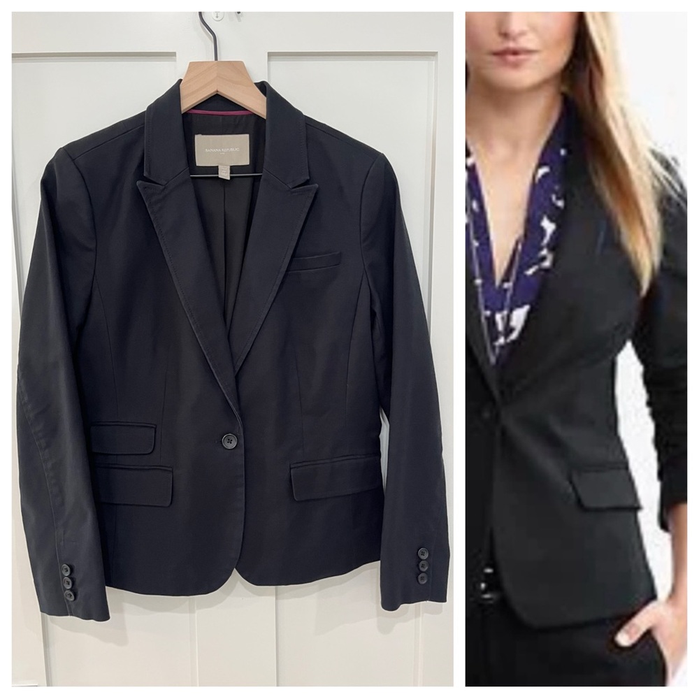 Banana Republic Classic Stretch Black Single Lined Blazer Jacket 12 Petite 12P